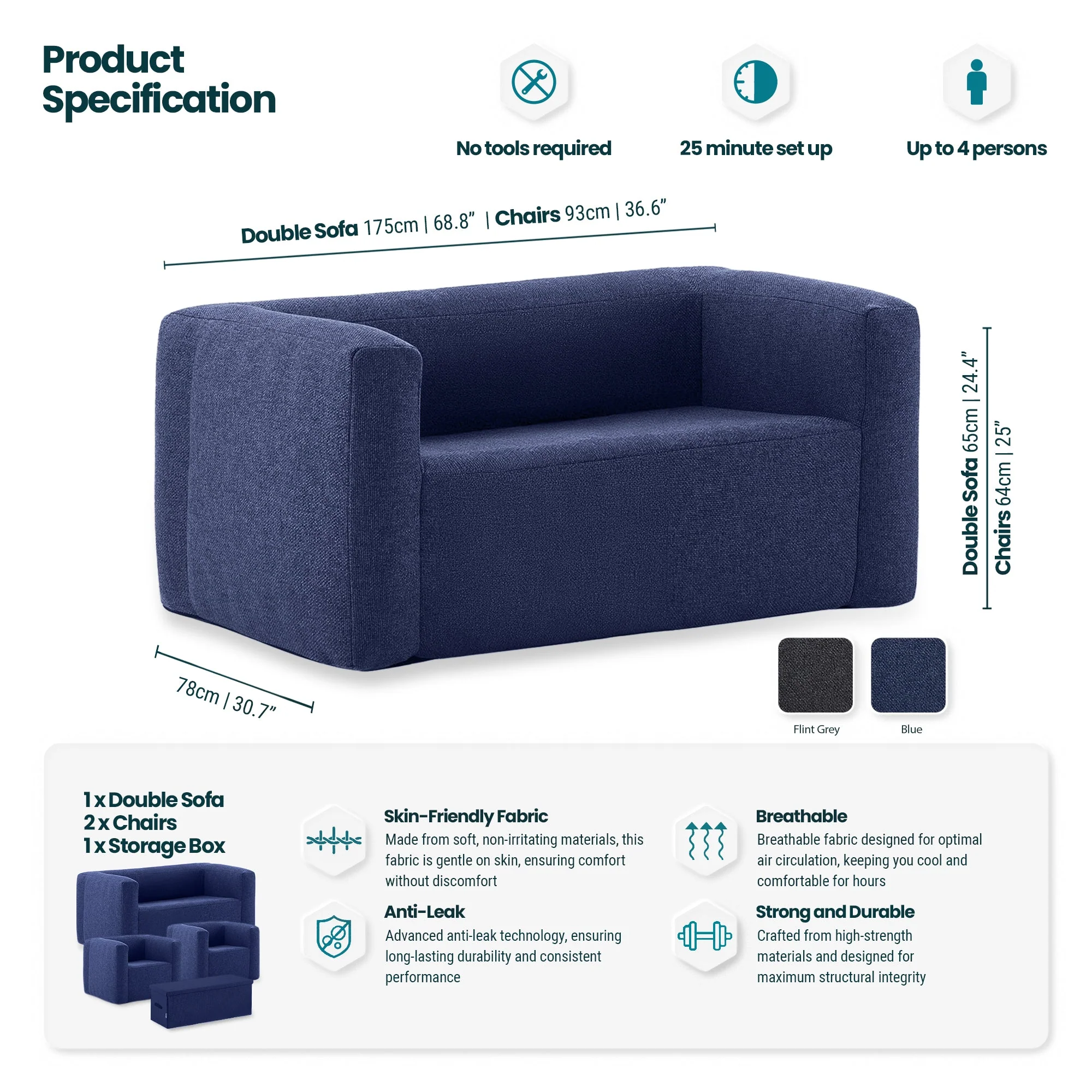 Inflatable Chair and Double Sofa Set | UKCA - Image 13