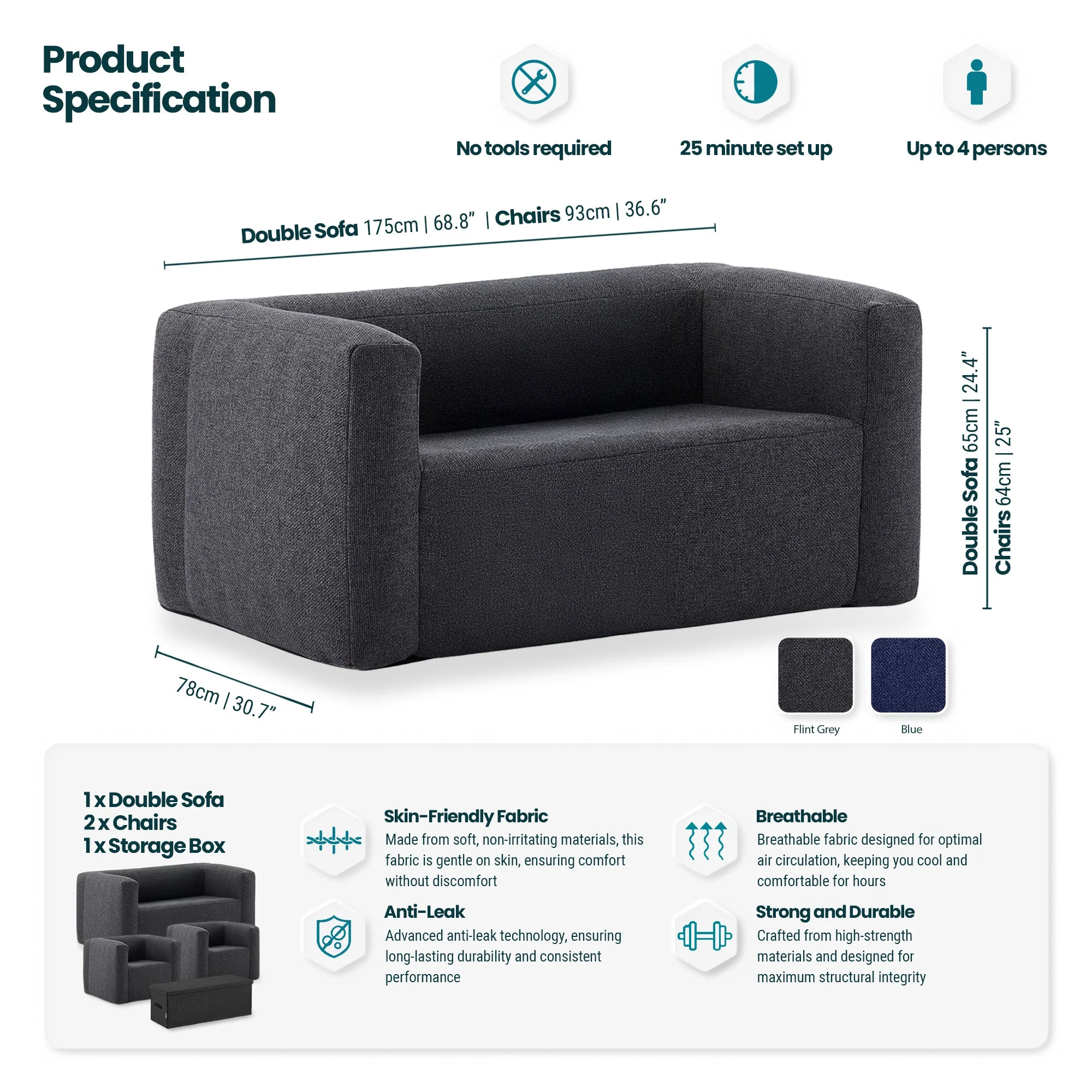 Inflatable Chair and Double Sofa Set | UKCA - Image 5