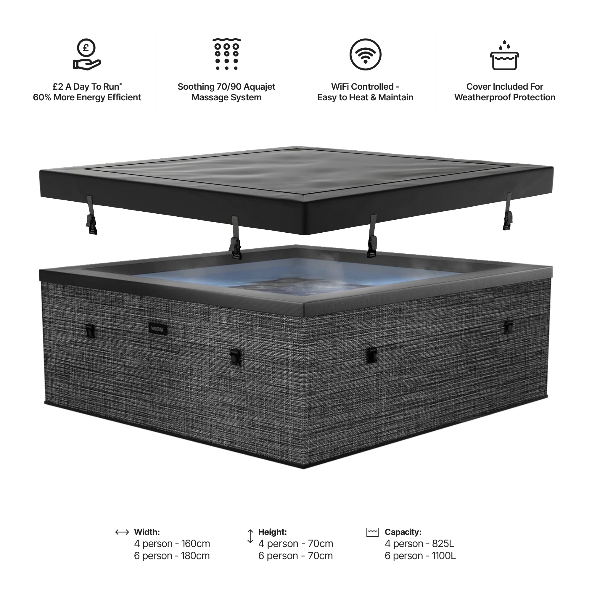 Garda | 4/6-Person Eco Foam Hot Tub | Built-In Integrated Heater | UKCA - Image 17